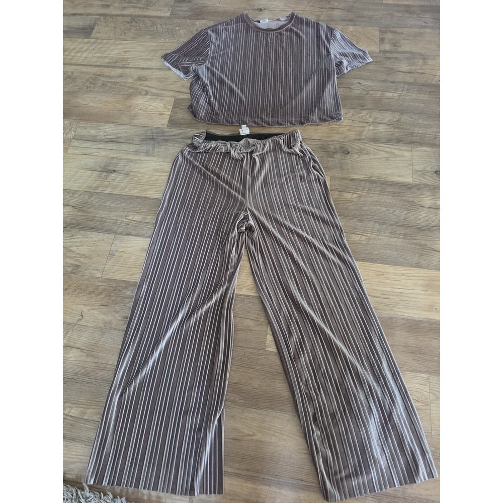Women's XL High-Rise Velour Velvet Pants & Top Set Ribbed Velvet A New Day